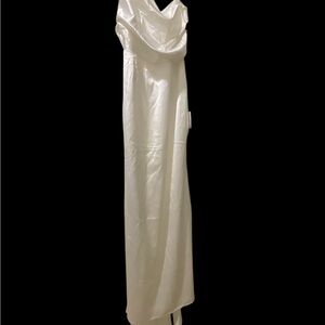 Lulus White Satin Cowl Neck Maxi Gown • NWT • Size L